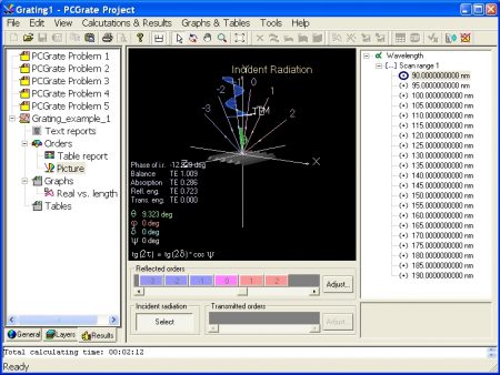 The 'Picture' item displays the picture of a grating and the diffraction orders.